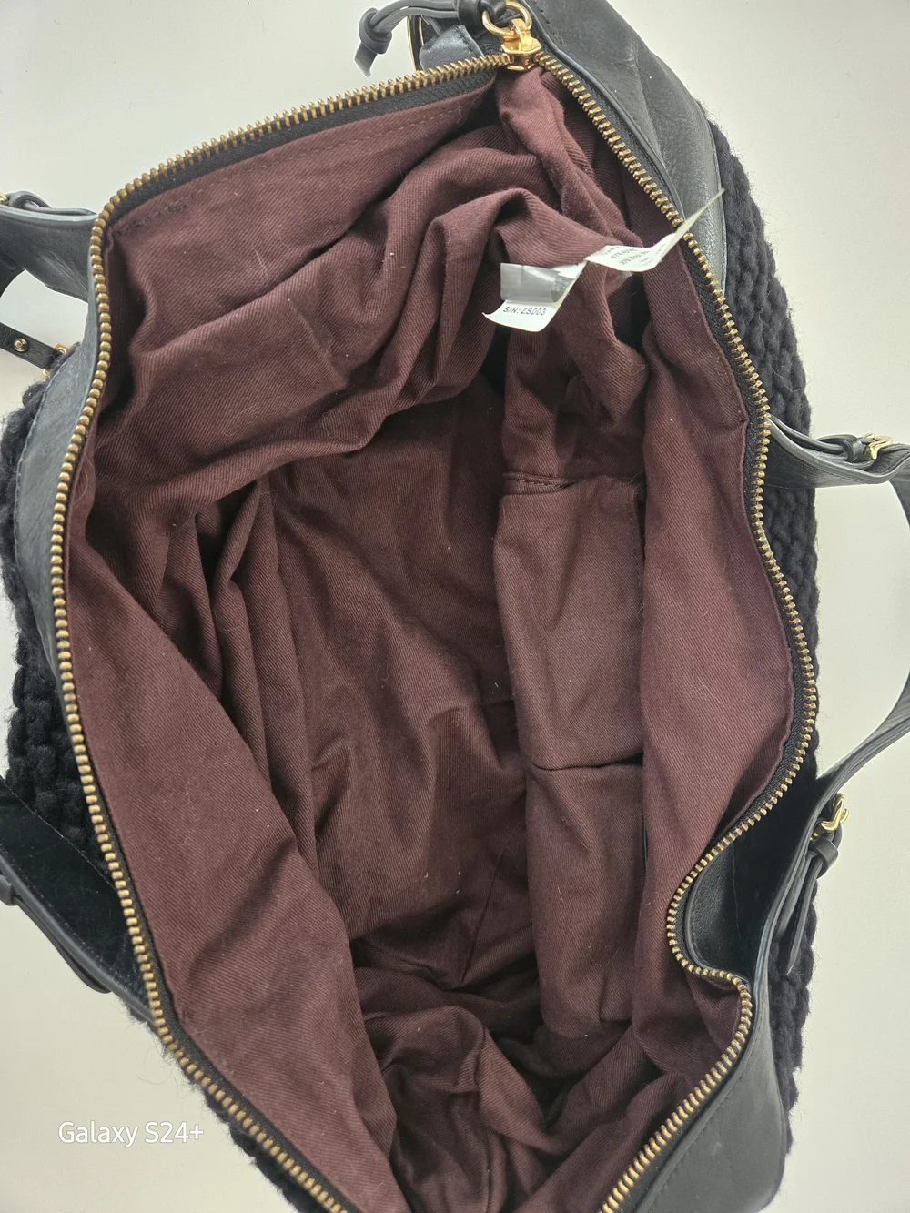 UGG Black Knit Leather Trim Hobo Satchel Bag